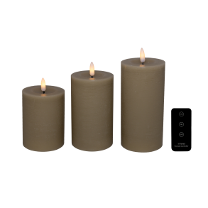 LED blockljus, sand, 3-pack inkl.fjärrkontroll