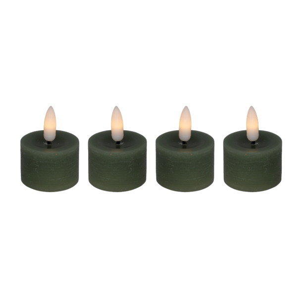 Cozzy tea light in wax, 3D flame, green, (used with remote control), 4 pcs