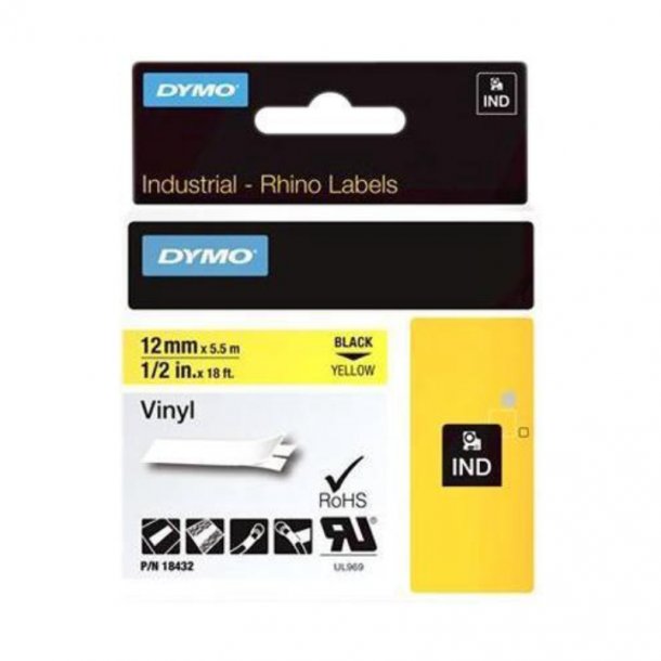 Dymo Tape Rhino 12mmx5,5m vinyl Black/Yellow