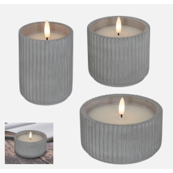 Fyrfadsstakar i cement inkl. LED-ljus, 3-pack med timer