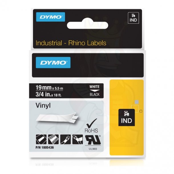 Dymo Tape Rhino 19mmx5,5m vinyl Black/white