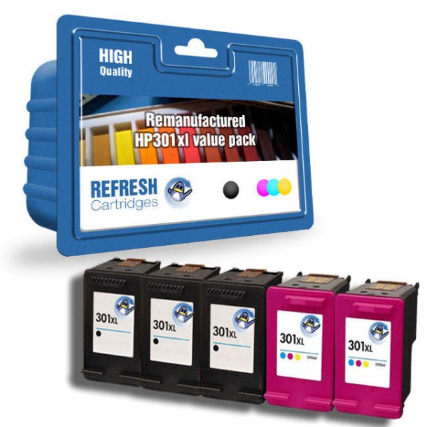 HP 301 BK XL / HP 301 C XL Ink Cartridge Combo Pack 5 pcs - Compatible - 79 ml