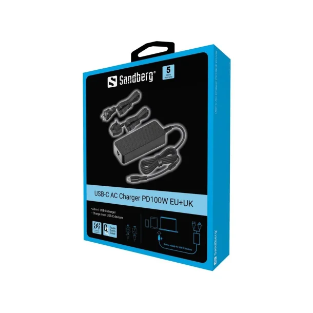 Sandberg USB-C AC-laddare PD100W EU+UK