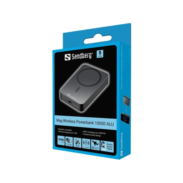 Sandberg Magnetisk Trdls Powerbank 10000 ALU