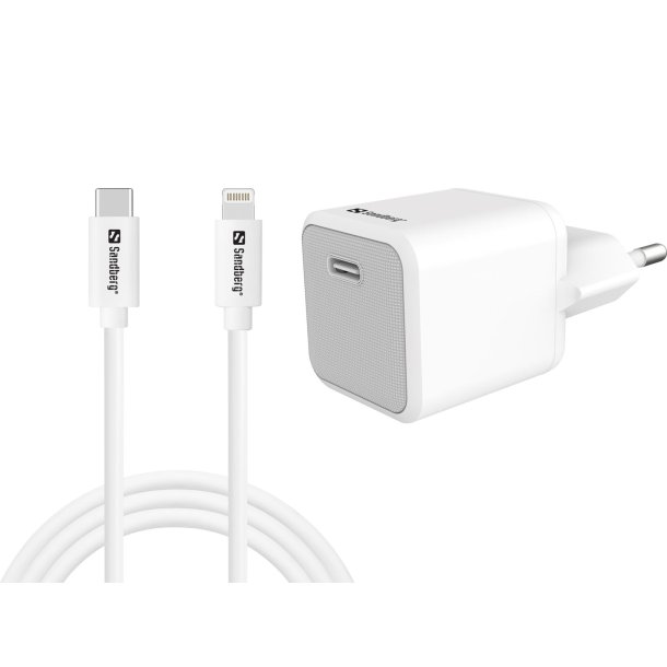 Sandberg USB-C AC 20W Laddare EU + Lightning-kabel 1M