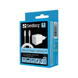 Sandberg USB-C AC 20W Laddare EU + Lightning-kabel 1M