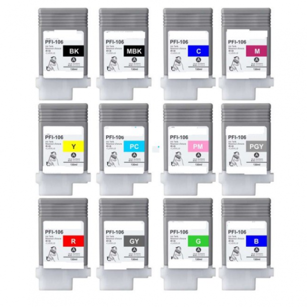 Canon PFI-106 Combo Pack 12 pcs Ink Cartridge - Compatible - BK/MBK/C/M/Y/PC/PM/R/G/B/GY/PGY 1560 ml