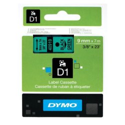 Dymo Tejp D1 9mmx7m svart/grn