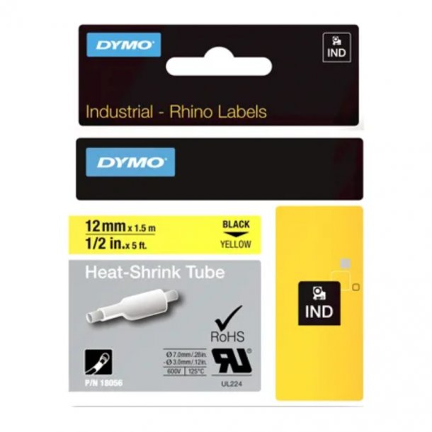 Dymo Tape Rhino 12mmx1,5m shrInk tube black/yellow