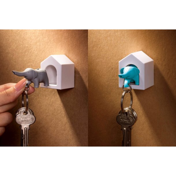 Qualy design Vit Nyckelhllare med Bl Elefant