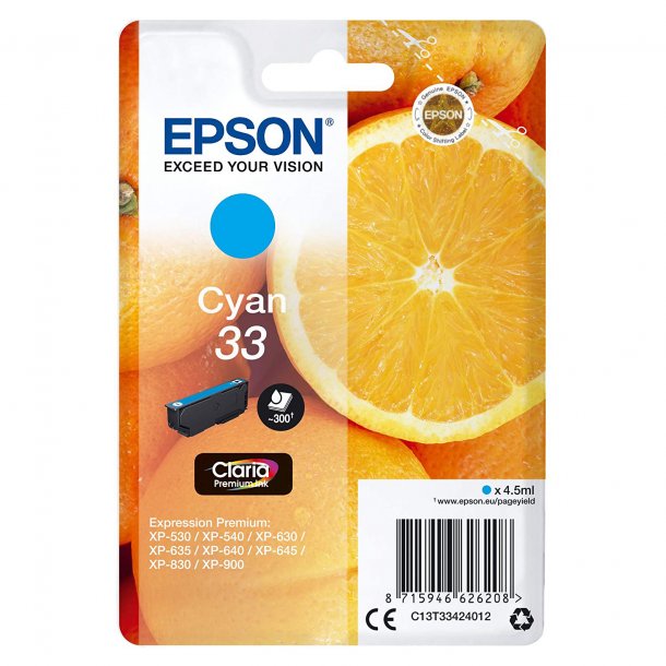 Epson 33 C Ink Cartridge - C13T33424012 Original - Cyan 4,5 ml