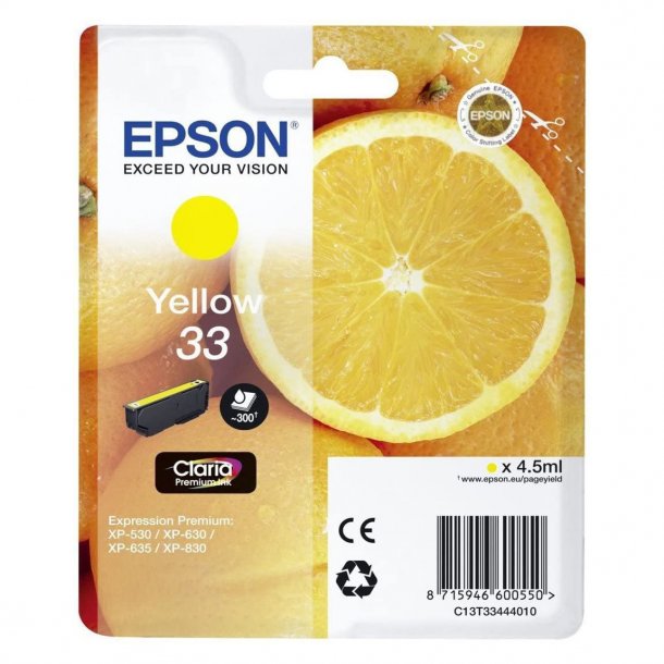 Epson 33 Y blkpatron - C13T33444012 Original - Gul 4,5 ml