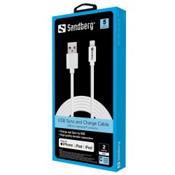 Sandberg USB - lightning kabel, 2 m, vit