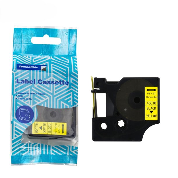 Kompatibel DYMO etiketttejp D1, 12 mm x 7 m - svart/gul