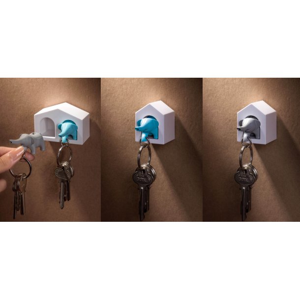 Qualy design Vit Nyckelhllare med Gr Elefant