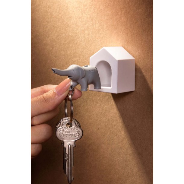 Qualy design Vit Nyckelhllare med Gr Elefant