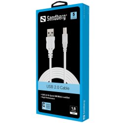 Sandberg USB - A-B male kabel, 1.8 m, vit