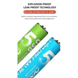 Genopladelige lithium batterier, USB-C, AA, 4 stk