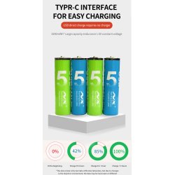 Genopladelige lithium batterier, USB-C, AA, 4 stk