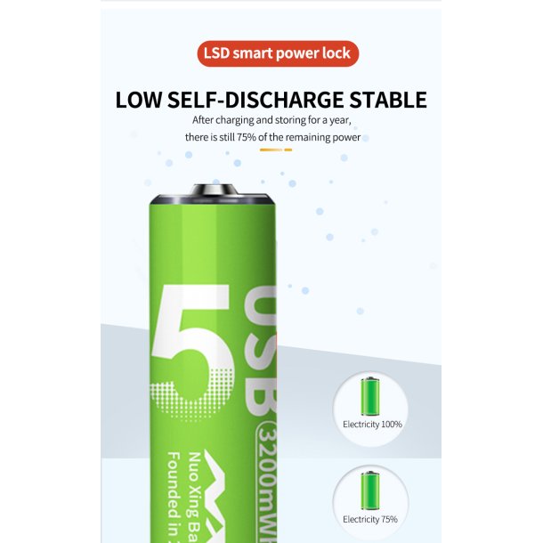Genopladelige lithium batterier, USB-C, AA, 4 stk