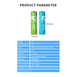 Genopladelige lithium batterier, USB-C, AA, 4 stk