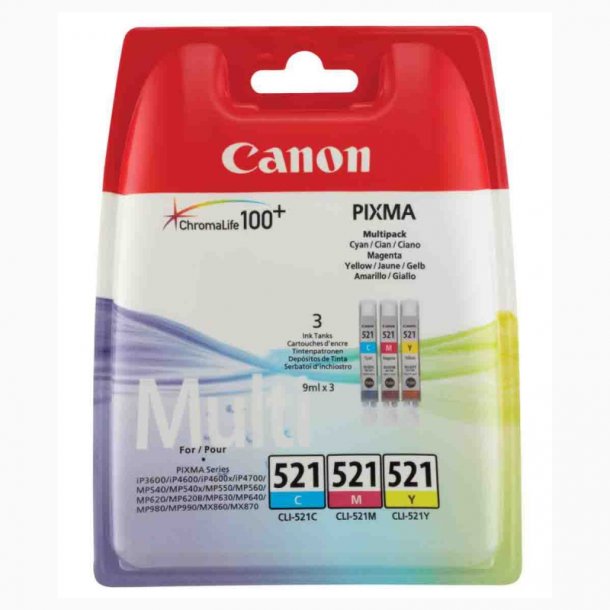 Canon CLI 521 C/M/Y  Set of 3 Ink Cartridges, Original 27 ml