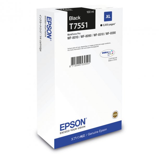 Epson T7551 XL BK Ink Cartridge - C13T755140 Original - Black 100 ml