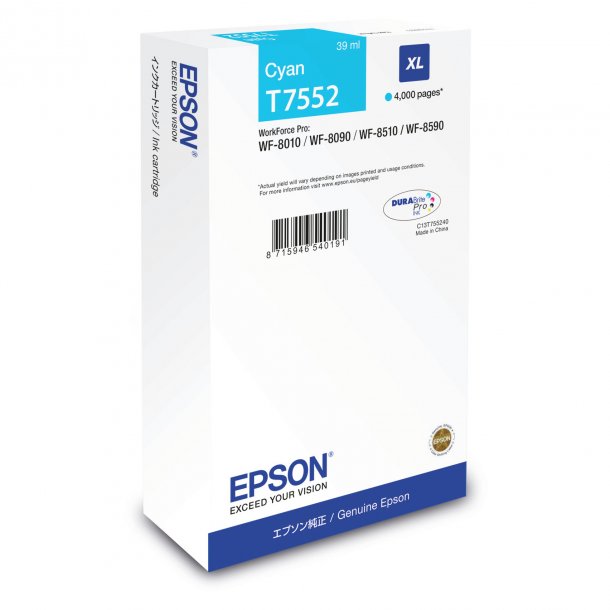 Epson T7552 XL C blkpatron - C13T755240 Original - Cyan 39 ml