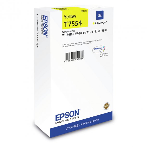 Epson T7554 XL Y blkpatron - C13T755440 Original - Gul 39 ml