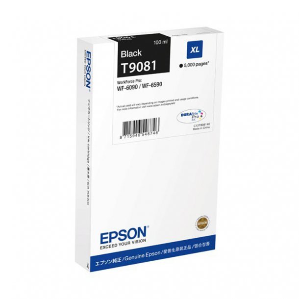 Epson T9081 XL BK Ink Cartridge - C13T908140 Original - Black 100 ml