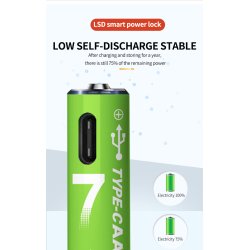 Genopladelige Lithium Batterier, USB-C, 1200 mAh, AAA, 4 stk