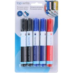 Topwrite Permanent Markers - 5 st, svart/r&ouml;d/bl