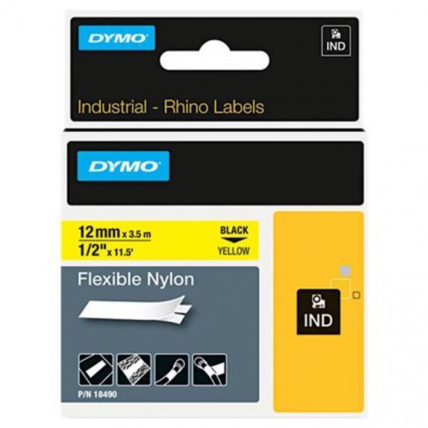 Dymo Tape Rhino 12mmx3,5m flexi nylon Black/Yellow