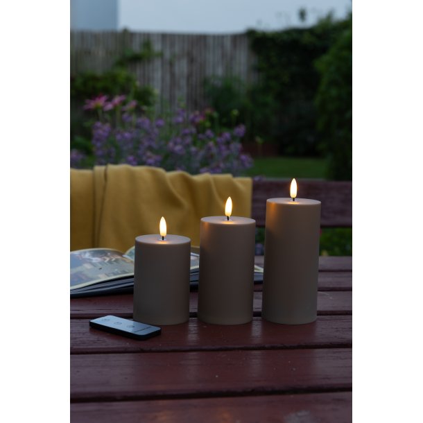 LED blockljus - utomhus, sand, 3 st.inkl.fj&auml;rrkontroll