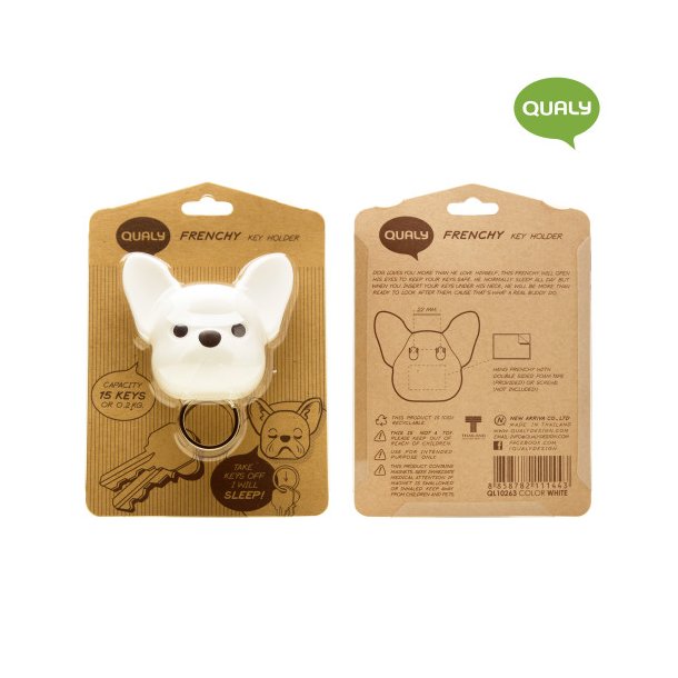 Qualy Frenchy Dog Nyckelhllare, Vit