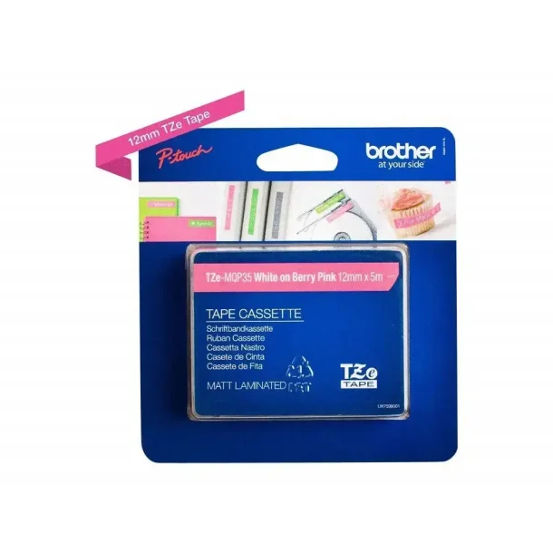 Brother TZe tape 12 mm x 5 m white / Berry pink