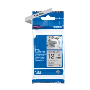 Brother TZe-R931 prints black on silver satin ribbon, 12 mm