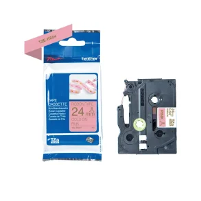 Brother TZe-RE54 prints gold on pink satin ribbon, 24 mm