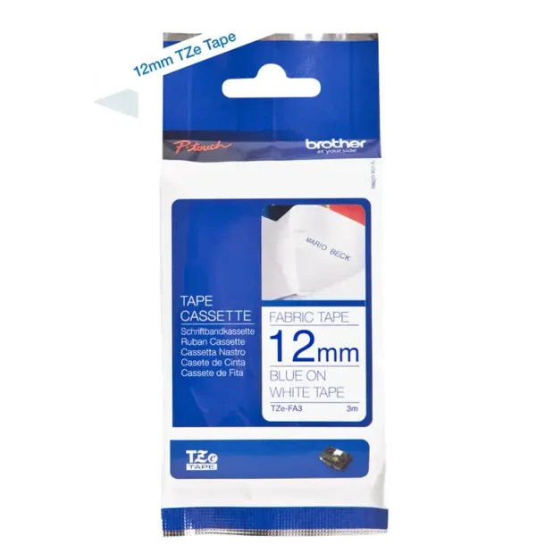 Brother TZe tape 12 mm x 3 m fabric tape blue / white