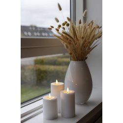 LED blockljus, vit ribbad, 3-pack inkl.fj&auml;rrkontroll