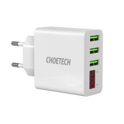 Choetech 3-Port USB-A V&auml;ggladdare med Display 15W - Vit