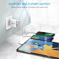 Choetech 3-Port USB-A V&auml;ggladdare med Display 15W - Vit