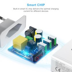 Choetech 3-Port USB-A V&auml;ggladdare med Display 15W - Vit