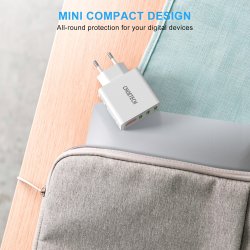 Choetech 3-Port USB-A V&auml;ggladdare med Display 15W - Vit