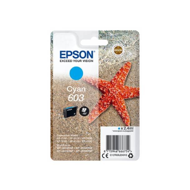 Epson 603 C Ink Cartridge - C13T03U24010 Original - Cyan 2,4 ml