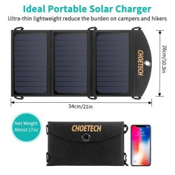 Choetech 2-port solpanel, 19W, svart