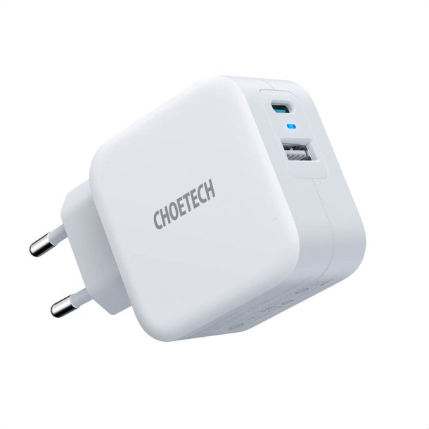 Choetech USB-C PD och USB-A QC v&auml;ggladdare, 38W, vit
