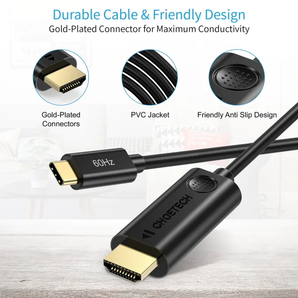 Choetech Kabel USB-C till HDMI 4K/60Hz 1,8 m - Svart