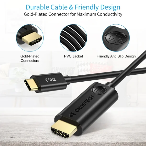 Choetech Kabel USB-C till HDMI 4K/60Hz 1,8 m - Svart