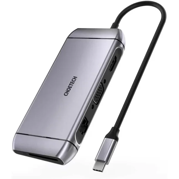 Choetech 9-i-1 USB-C Hub, 4K HDMI, 100W PD, Gr